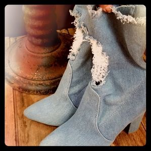 Distressed Denim Boots